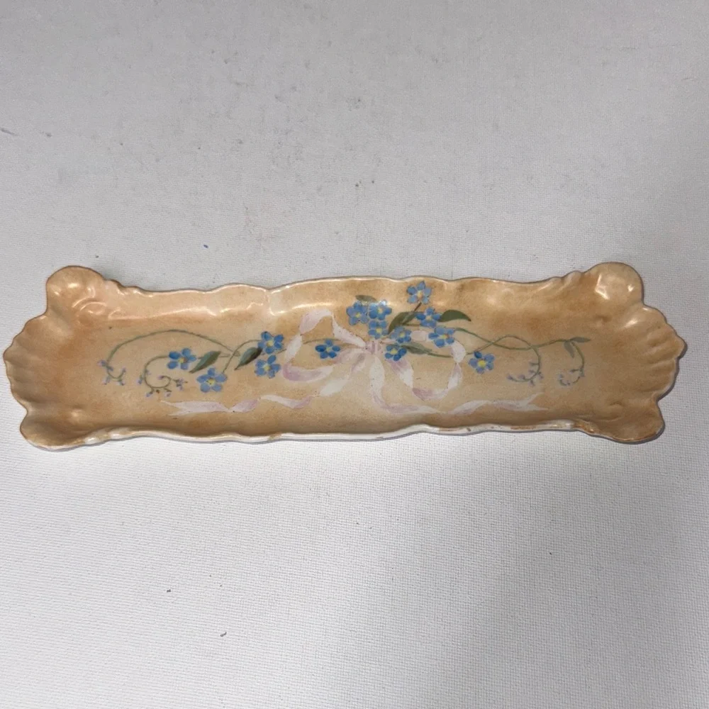 Jean Pouyat (JP) Limoges France Hand Painted Floral Rectangular Plate 9.25” x 3”
